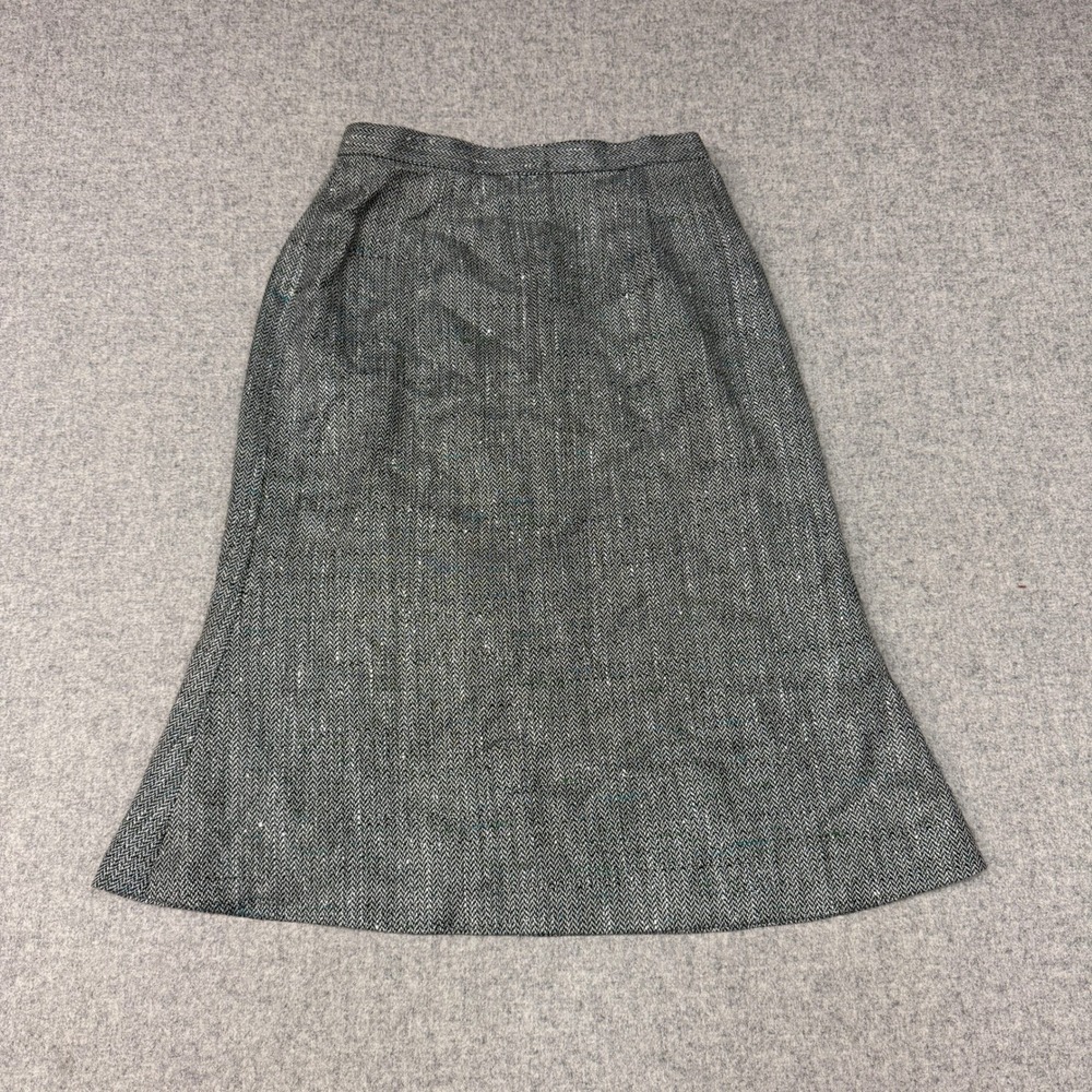 Unbranded Herringbone Midi Skirt Size Small Grey A-Line Lined Vintage Academic